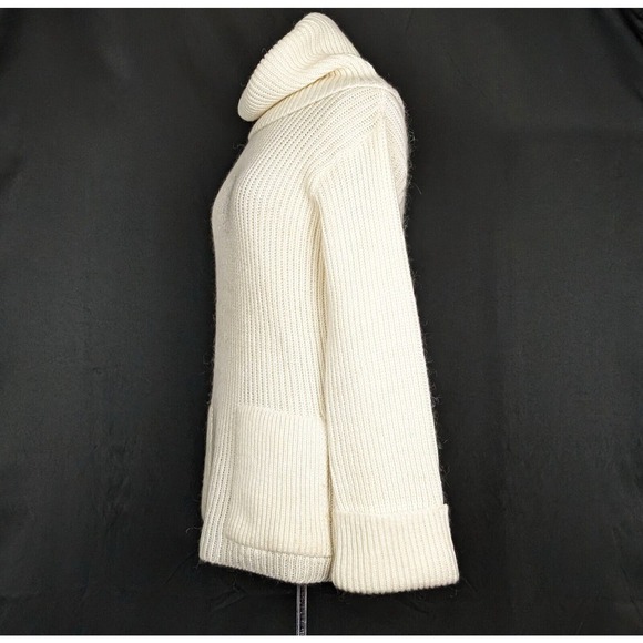 Vintage 70s Sweater Cream Chunky Knit Cowl Neck Pockets Misses Size M - Picture 4 of 7